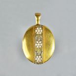A Victorian gold, rose diamond and seed pearl set oval pendant locket,