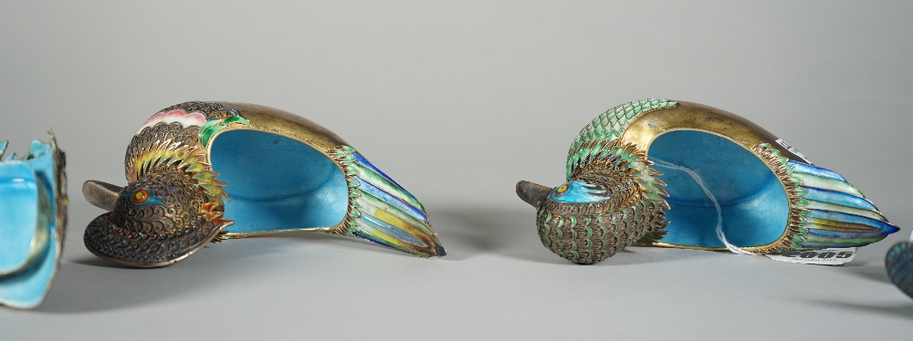 A pair of Chinese gilt enamelled censers and covers, 20th century, each modelled as a mandarin duck, - Image 4 of 8