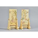 A pair of Chinese ivory table screens and stands, Qing dynasty,