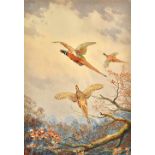 John Cyril Harrison (1898-1985), Pheasants in flight, watercolour, signed, 46cm x 32cm.