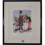 A limited edition colour cartoon No12/850, signed by the artist Oliver Preston, framed and glazed,
