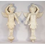 A pair of carved wood and gesso figural corbels, 19th century,