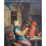 Follower of Hendrick Sorgh, Tavern interior, oil on panel, 22.5cm x 18cm.