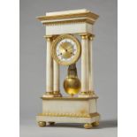 An Empire ormolu and white marble portico clock By Gérard,