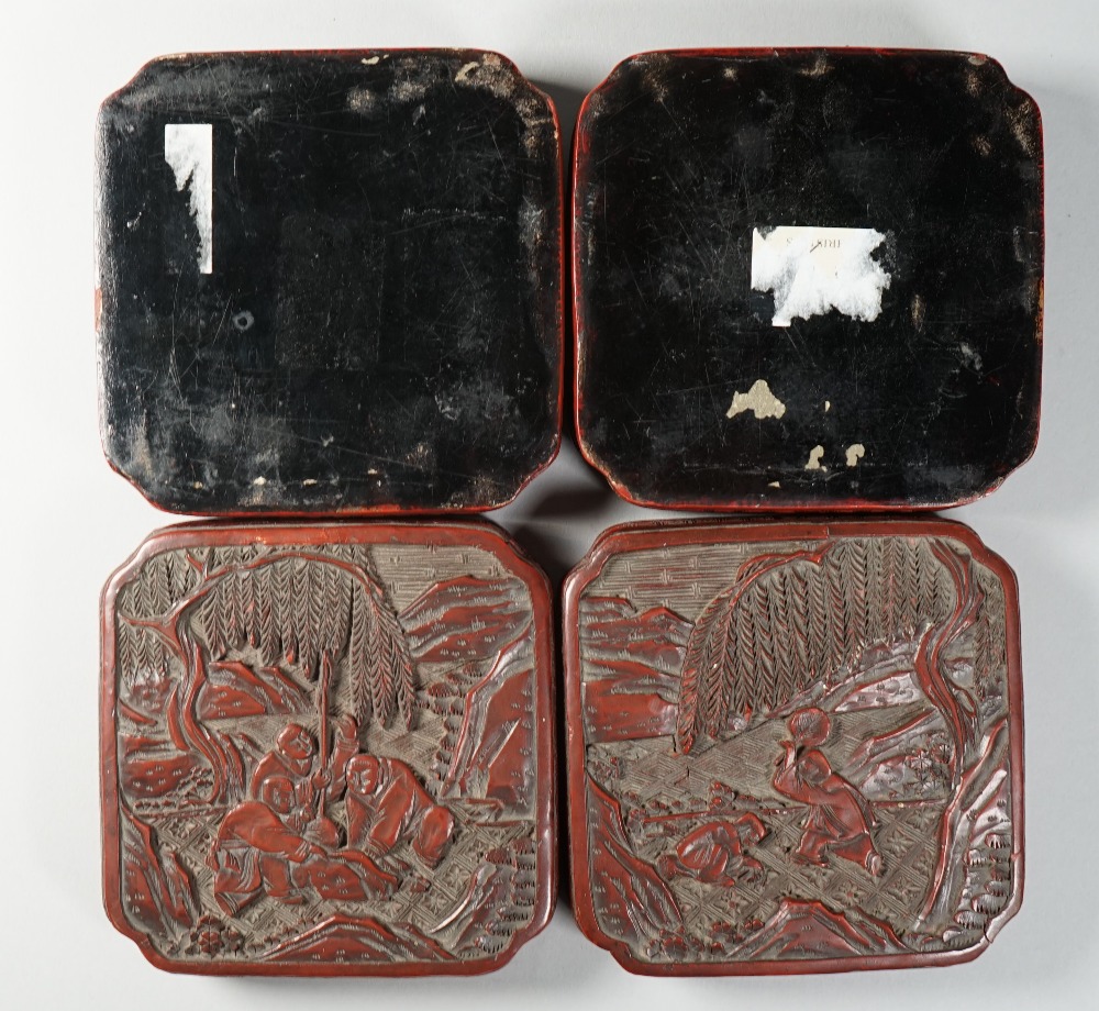 A pair of Chinese cinnabar lacquer boxes and covers, 19th century, - Image 4 of 4