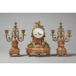 A French giltbrass and pink marble garniture In the Louis XVI style,
