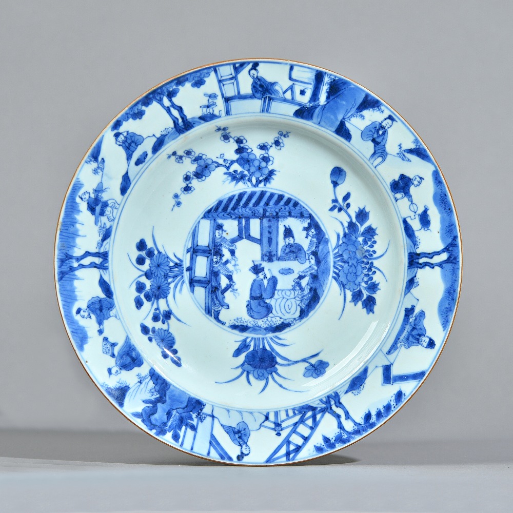 Four Chinese blue and white plates, Kangxi,