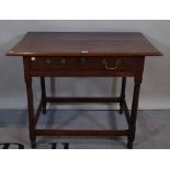 An 18th century oak single drawer side table on tapering supports 87cm wide x 69cm high.