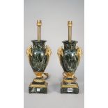 A pair of verde marble gilt metal mounted vase table lamps, circa 1900,