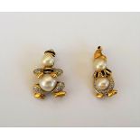 Two 18ct gold, diamond, sapphire and cultured pearl pendant brooches,