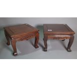 Asian interest; a pair of 20th century hardwood square low tables, 29cm x 29cm.