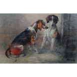 Edward Robert Smythe (1810-1899), Hounds in a stable, pencil and coloured chalk, signed, 23.