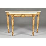 An early 19th century Italian console, the marble top with swept sides,