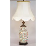 A Cantonese porcelain vase table lamp, late 19th century, with metal mounts,