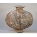 A Chinese pottery cocoon jar, Han dynasty, with short neck and everted rim,