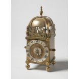 A miniature brass verge lantern timepiece with alarm In the late 17th century style,