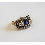 A gold and silver set, sapphire and diamond ring,