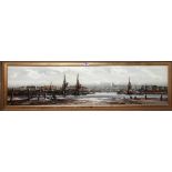 ** Elliott (20th century), Estuary scene, Rochester, oil on board, signed, 29cm x 121cm.