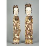 A pair of Chinese ivory figures of a mother and daughter, early 20th century,