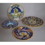 A group of four Deruta dishes, 20th century, in Renaissance maiolica style,