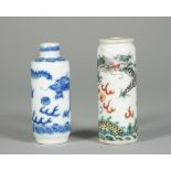 A Chinese famille-verte cylindrical snuff bottle, late 19th/20th century,