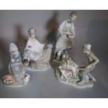Ceramics; Lladro, four large figure groups, including chemist with pestle and mortar, etc.
