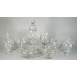 A group of cut glass, early 19th and later, comprising; an oval bowl,