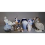 Ceramics, a group of figures including Nao, Royal Crown Derby and Rosenthal.
