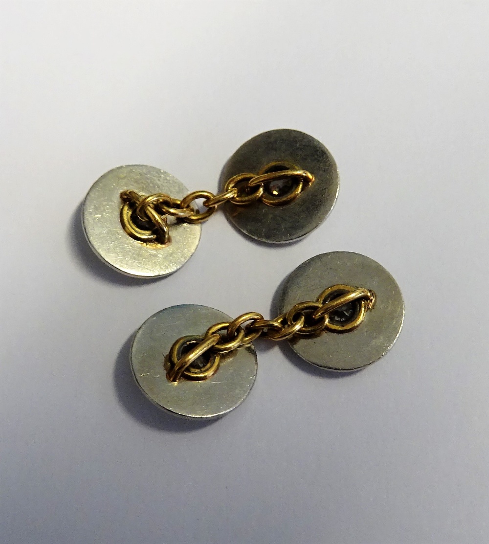 A pair of platinum and gold, diamond set dress cufflinks, with circular backs and fronts, - Image 2 of 3