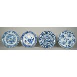 Four Chinese blue and white plates, 18th century, one painted with a hunting scene,