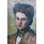 Kalman Kemeny (1896-1994), Portrait study of a lady, oil on board, signed, unframed, 49cm x 34cm.