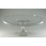 A large glass tazza, late 18th century, the circular tray with raised rim,