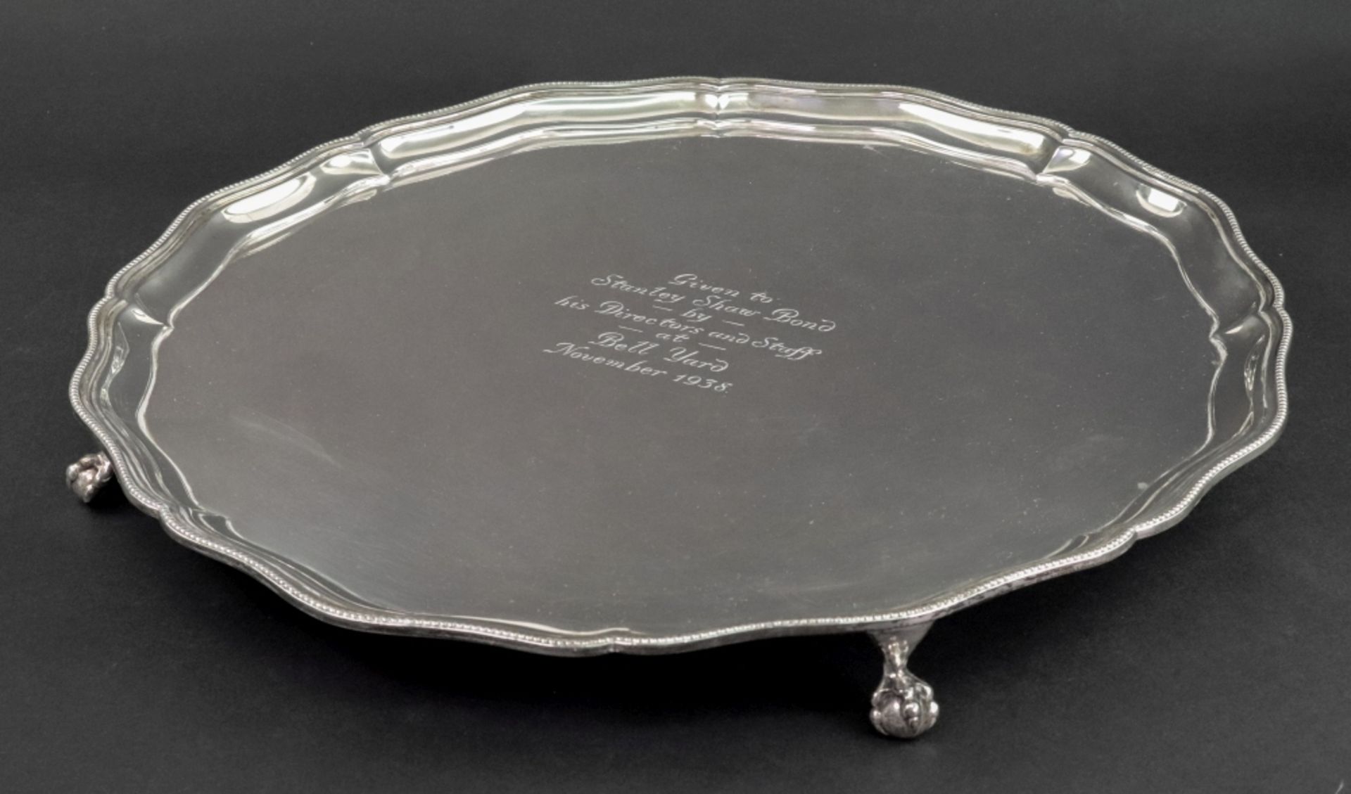 A large George III style shaped circular silver salver, Barker Brothers, Birmingham 1937, - Image 2 of 2