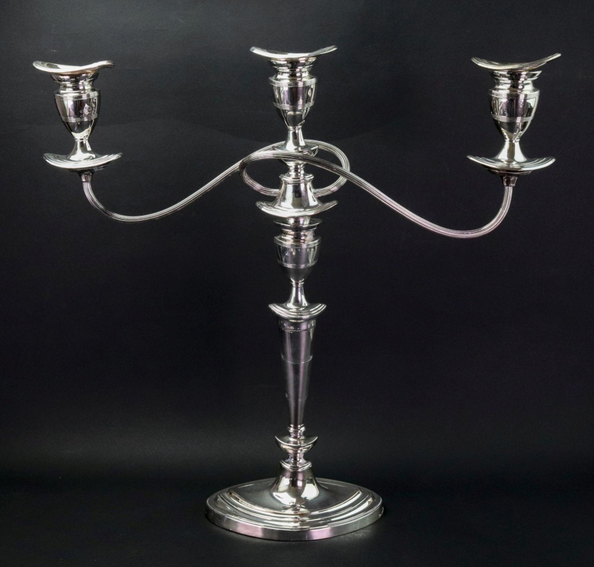 An old Sheffield plate candelabrum, in Adam style, with reeded scrolling branches, - Image 2 of 2