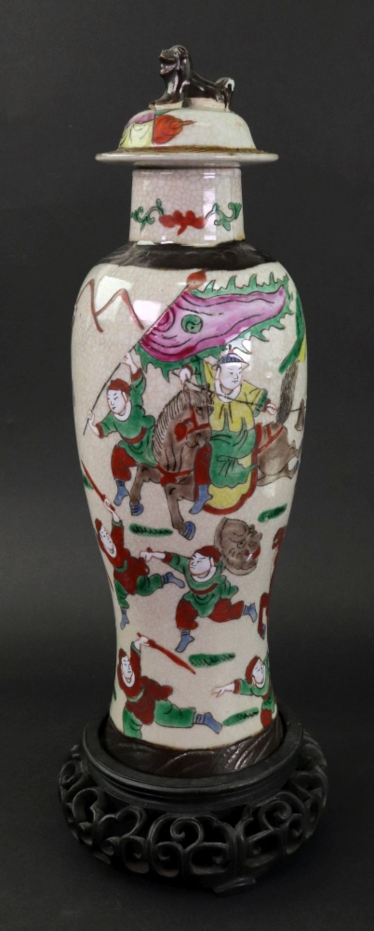 A Chinese crackle glazed slender baluster vase and cover, late 19th century, - Image 2 of 8