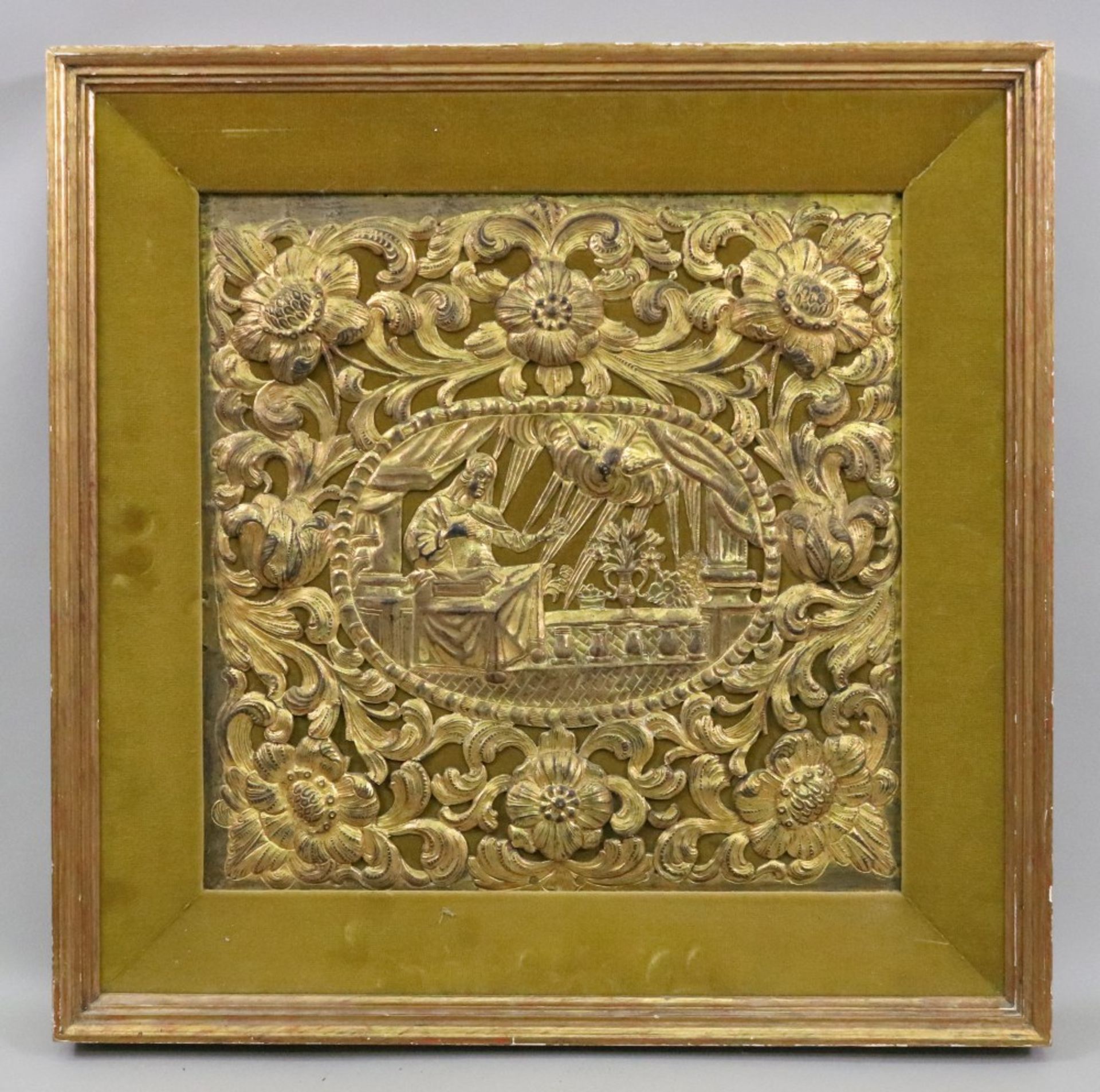 A gilt metal panel, 17th century, possibly Sicilian, pierced and embossed, - Image 2 of 3
