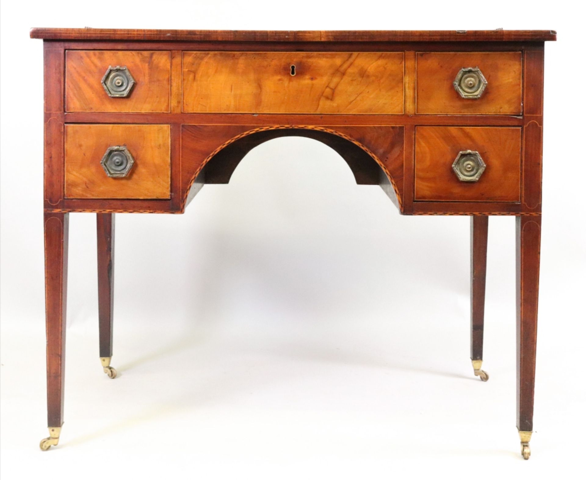 A George III mahogany boxwood and ebony strung dressing table, - Image 2 of 8