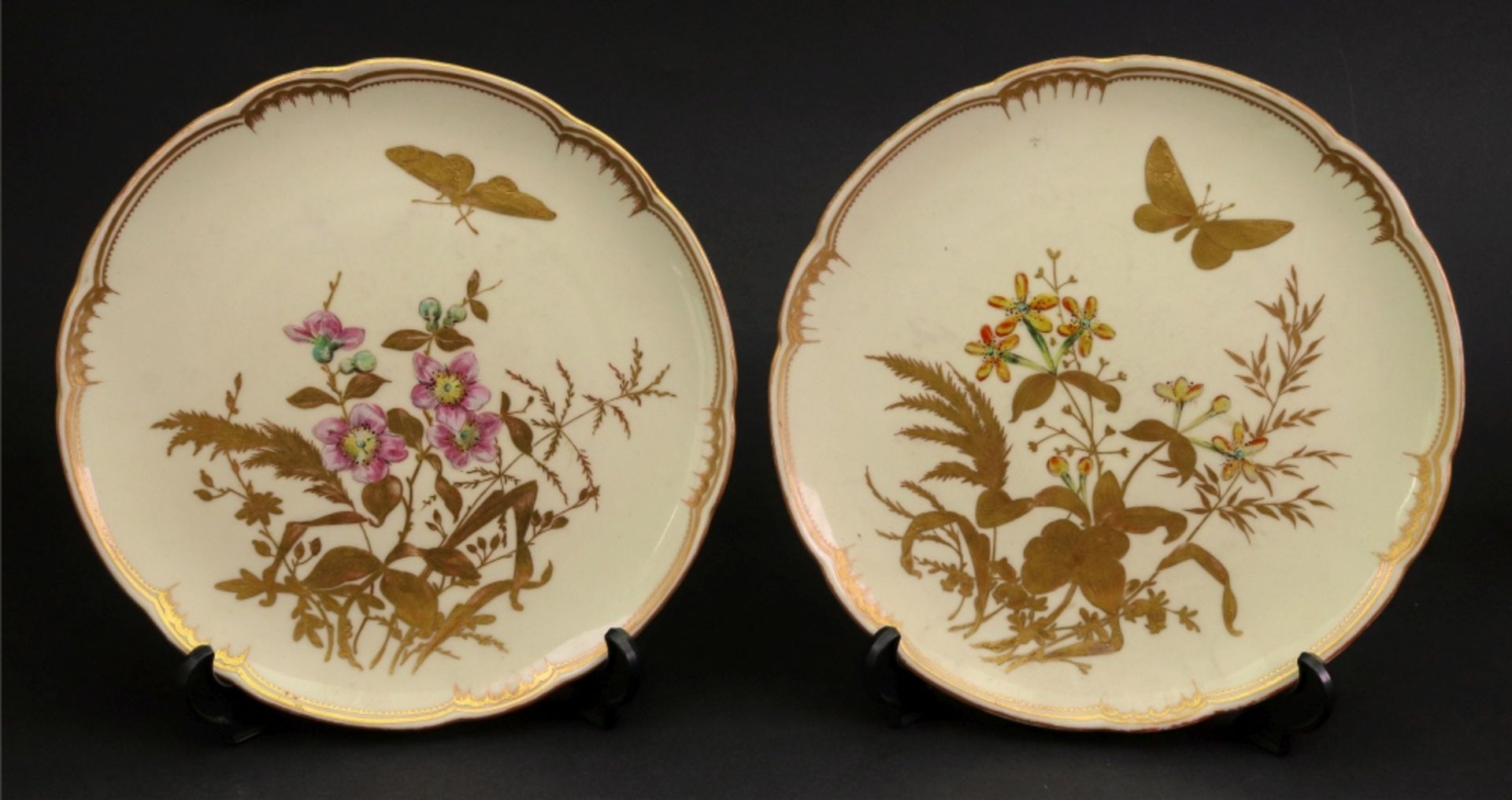 A pair of Derby dessert plates, gilt with butterflies, - Image 3 of 10