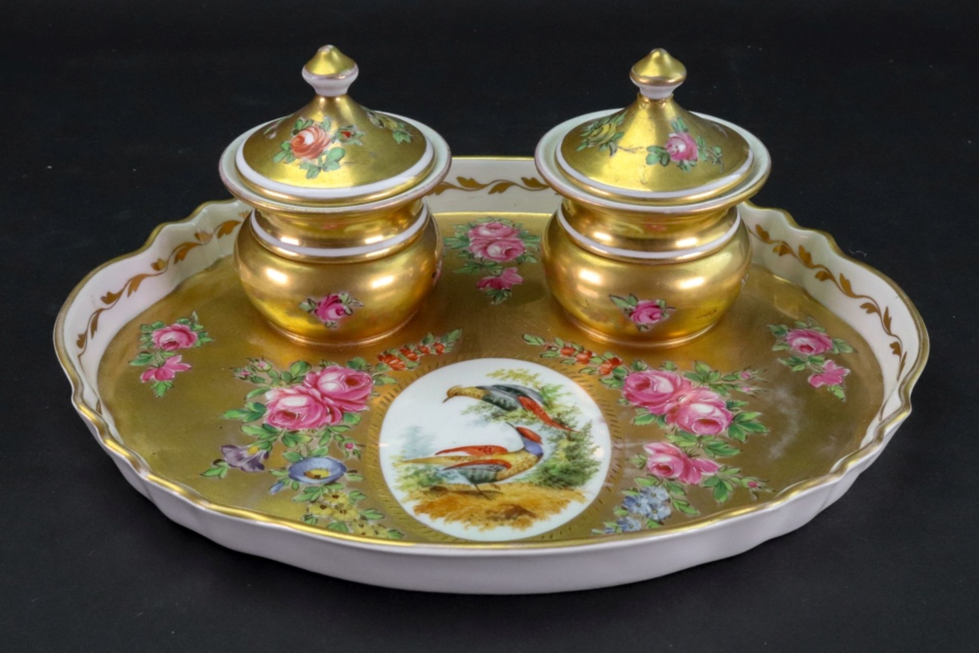 A continental porcelain gilt ground inkstand, French or German, early 20th century, - Image 2 of 8