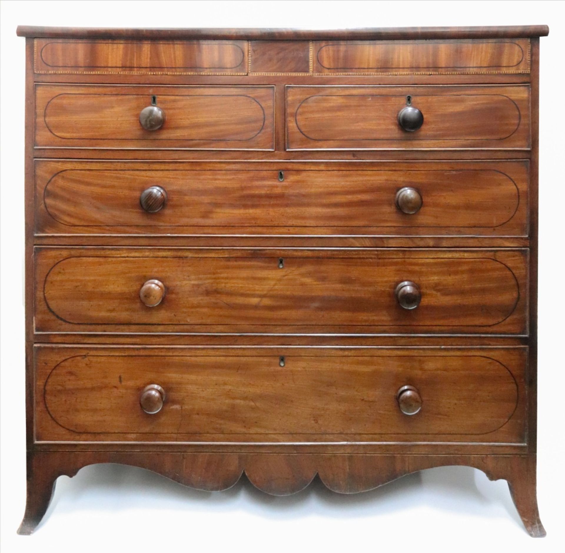 A late Regency mahogany ebony strung North Country chest,