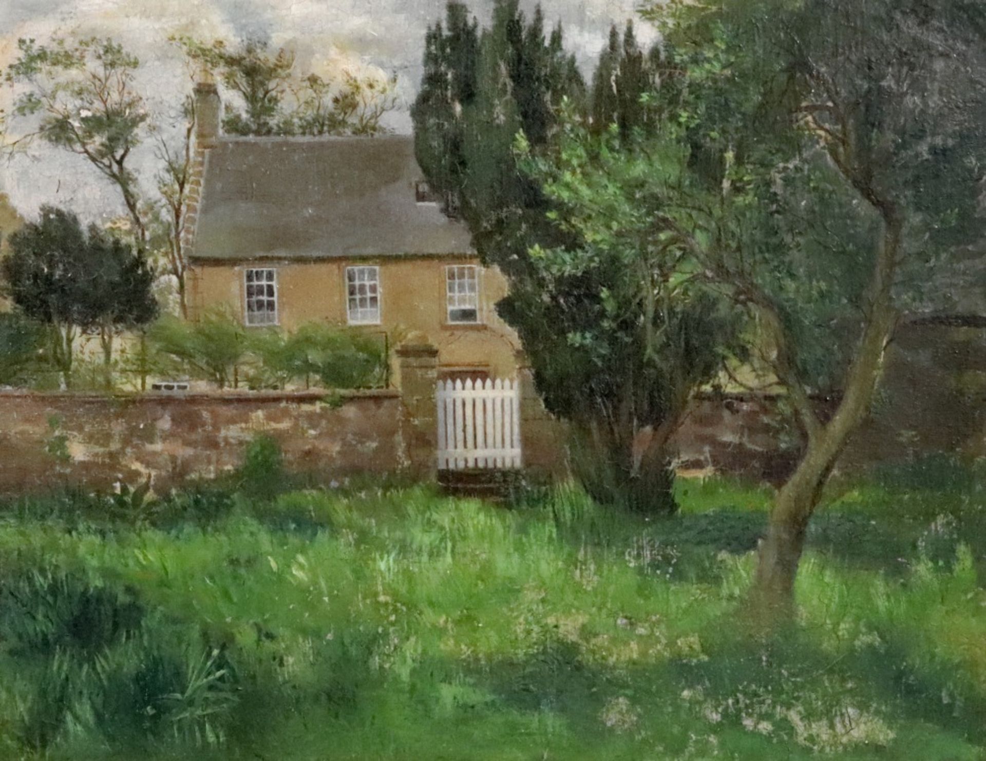 English School, 20th Century, A view of a country house, oil on board, 34 x 44cm.