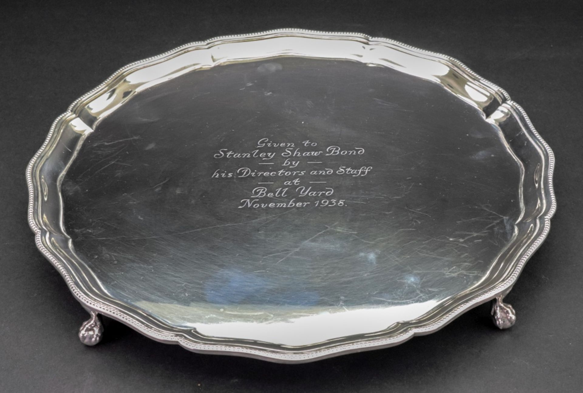 A George III style shaped circular silver salver, Barker Brothers, Birmingham 1938, - Image 3 of 4