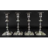 A set of four George II cast silver candlesticks, John Cafe, London 1748,