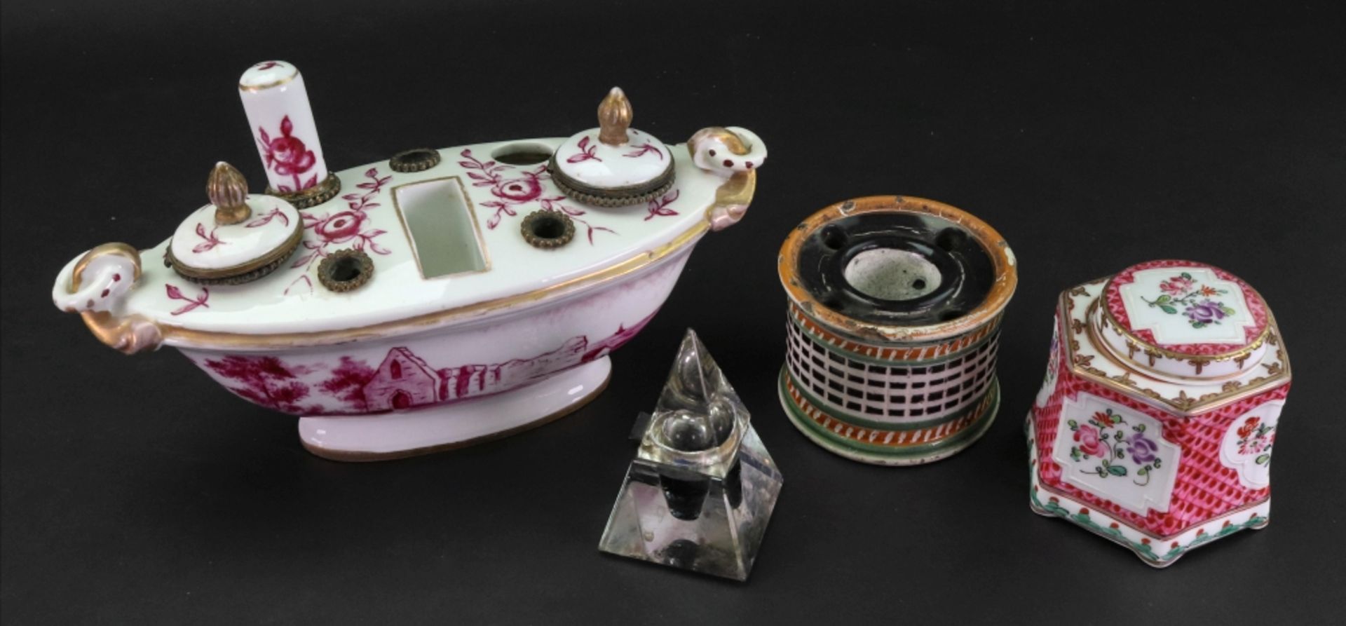 A French porcelain inkstand, with gilt metal mounts, late 19th century, - Image 2 of 4