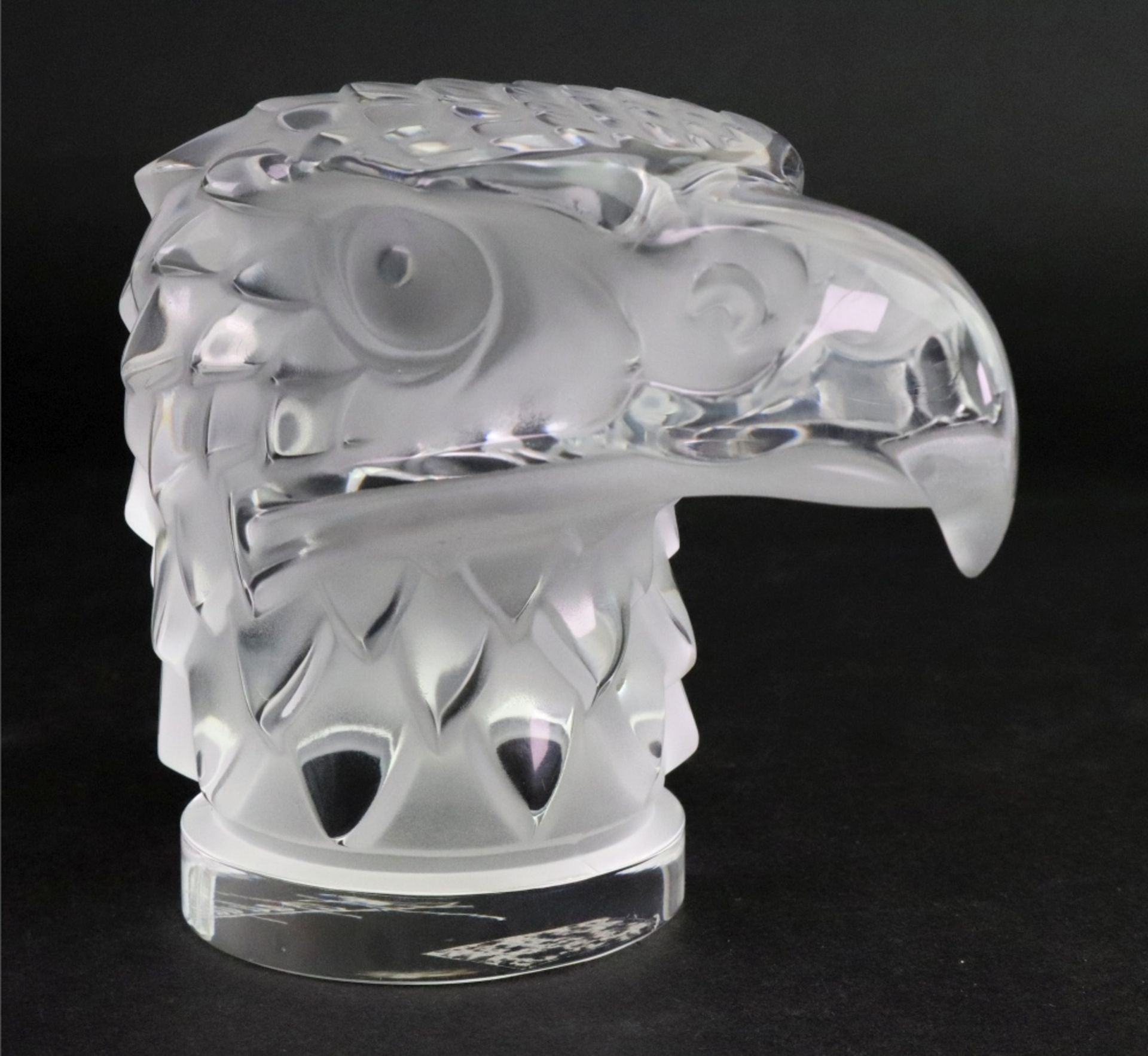 Lalique; a frosted glass Tete D'Aigle (Eagle Head) car mascot, detailed 'Lalique France' to base, - Image 3 of 6