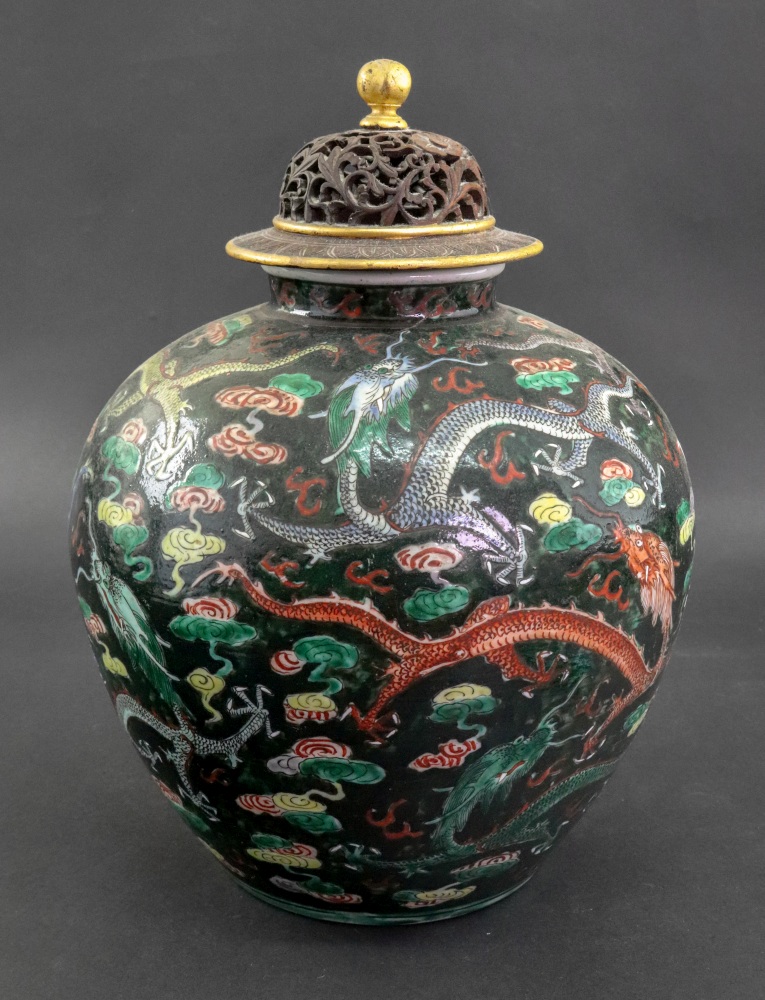 A Chinese famille noire oviform vase, 19th century,