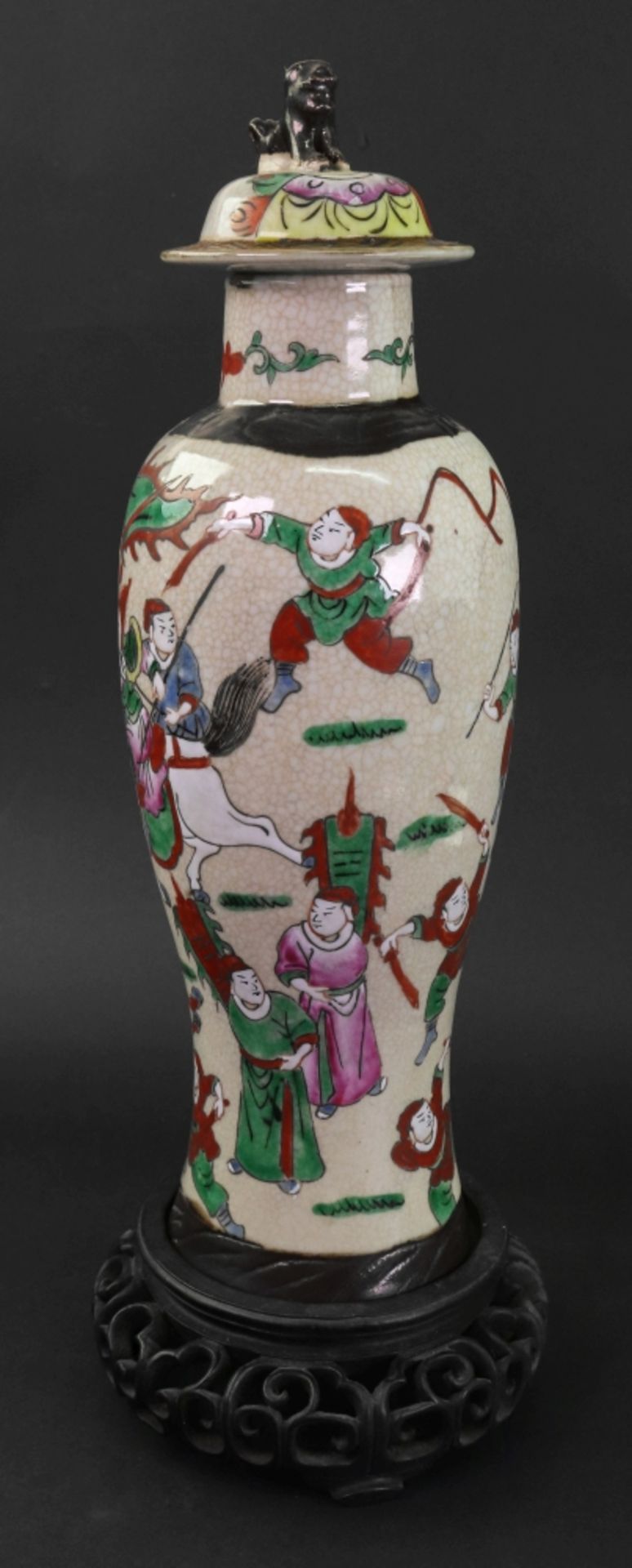 A Chinese crackle glazed slender baluster vase and cover, late 19th century, - Image 5 of 8