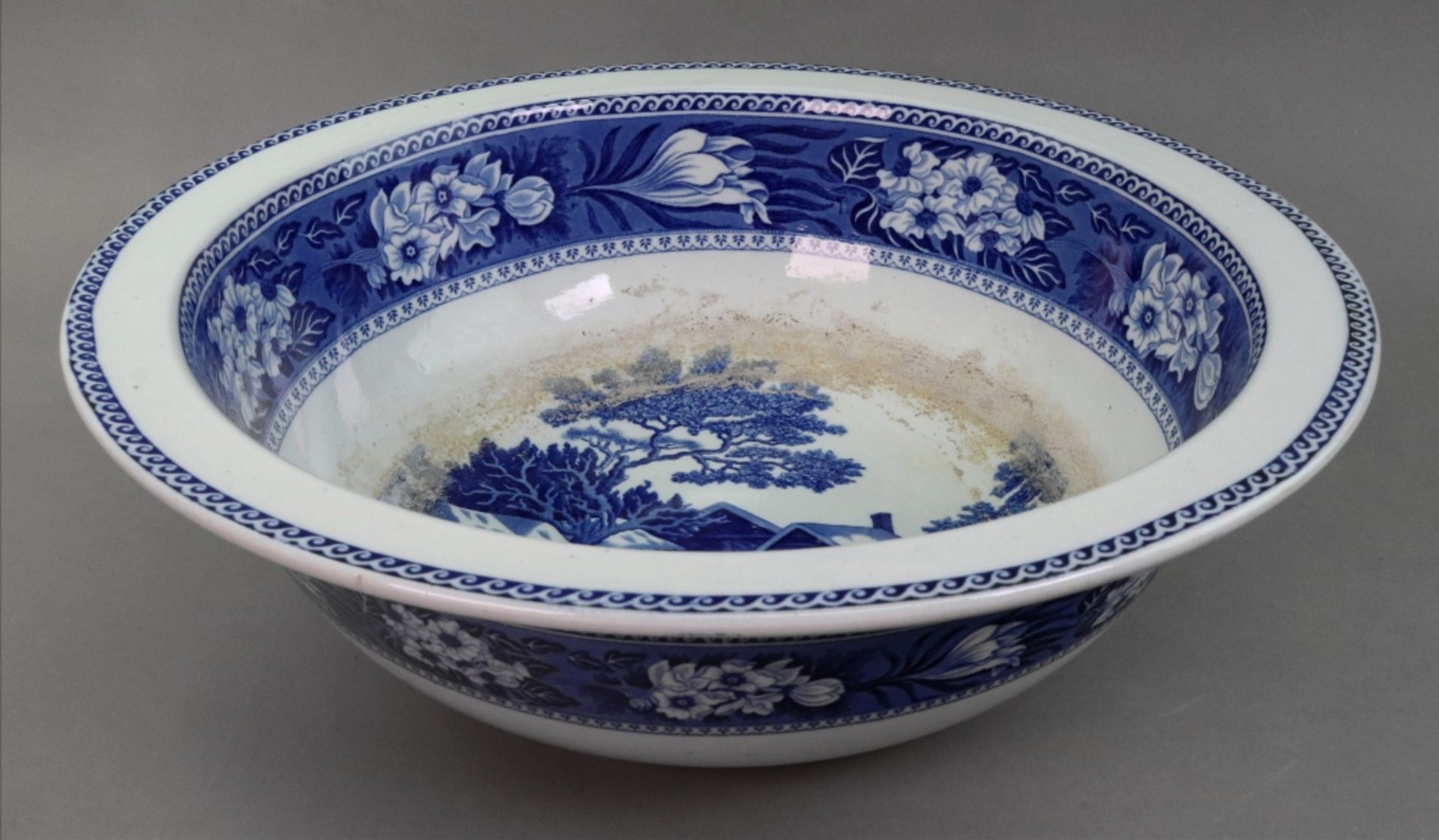 A Wedgwood Fallow Deer blue transfer printed circular bowl, 40cm diameter. - Image 3 of 4