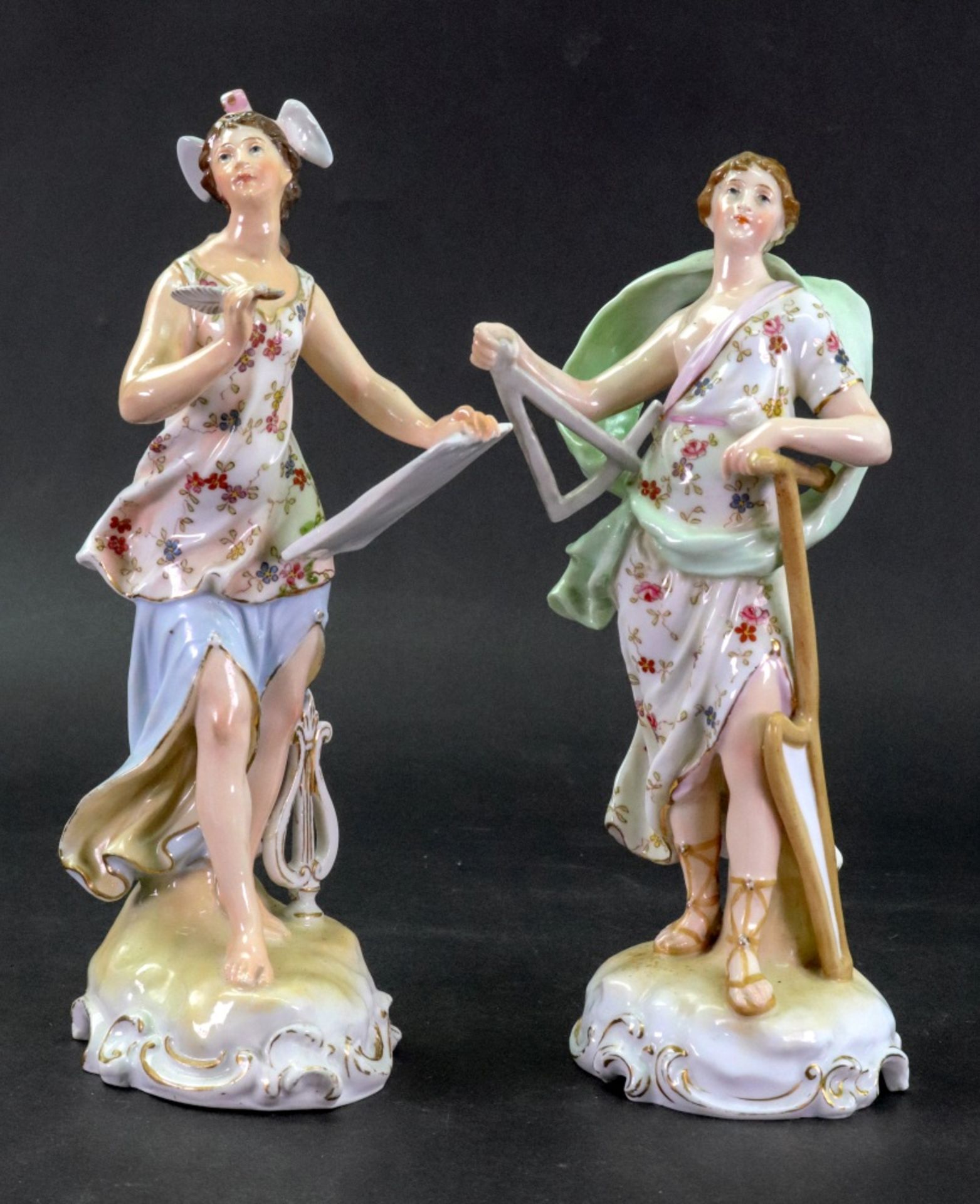 A pair of German porcelain figurines, circa 1900, emblematic of the arts, 20.5cm high (2). - Image 2 of 6