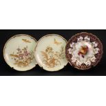 A pair of Derby dessert plates, gilt with butterflies,